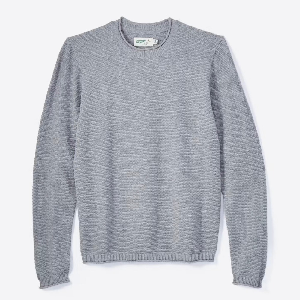 Wellen Mens Organic Cotton Cashmere Sweater Grey Textured Crewneck Size Medium